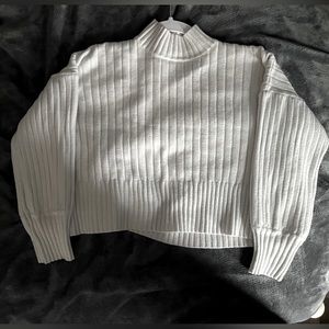 OS Mock Neck White Cropped Sweater